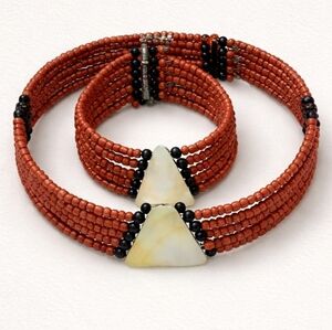 Kuta Collection Native Seed Bead Choker Bracelet Set Stretch Wire Tribal Bali